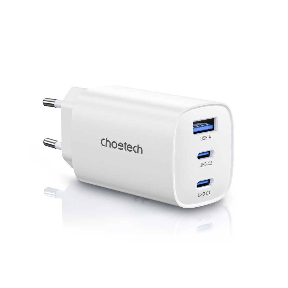 Choetech GaN PD 65W 3Ports 2*USB-C+A Wall Charger¶ White