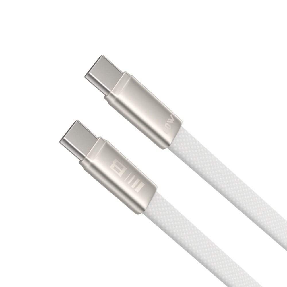 Blueo USB-C Slim Flat Braided Fast Charging Cable (60W) White