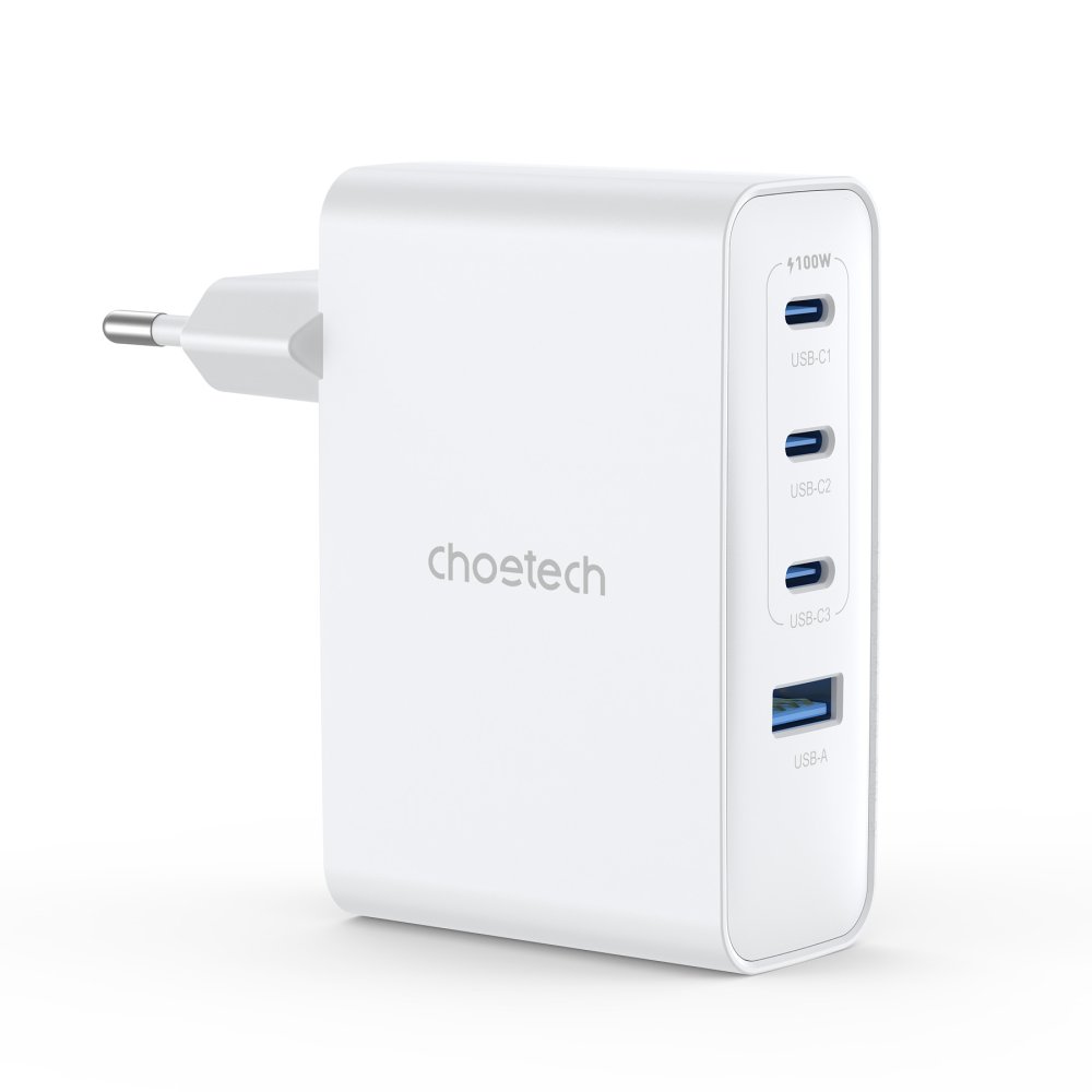 Choetech GaN PD 100W 4 Ports 3*USB-C+A Wall Charger  White