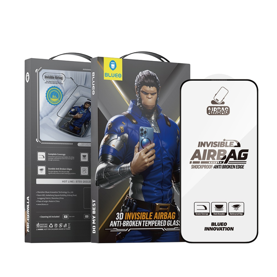 Blueo 3D Invisible Airbag Tempered Glass for iPhone 16 Pro/17/17 Pro