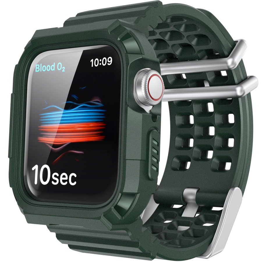 AhaStyle Matte TPU Band with Rugged Bumper Case for Apple Watch 42/44mm Green