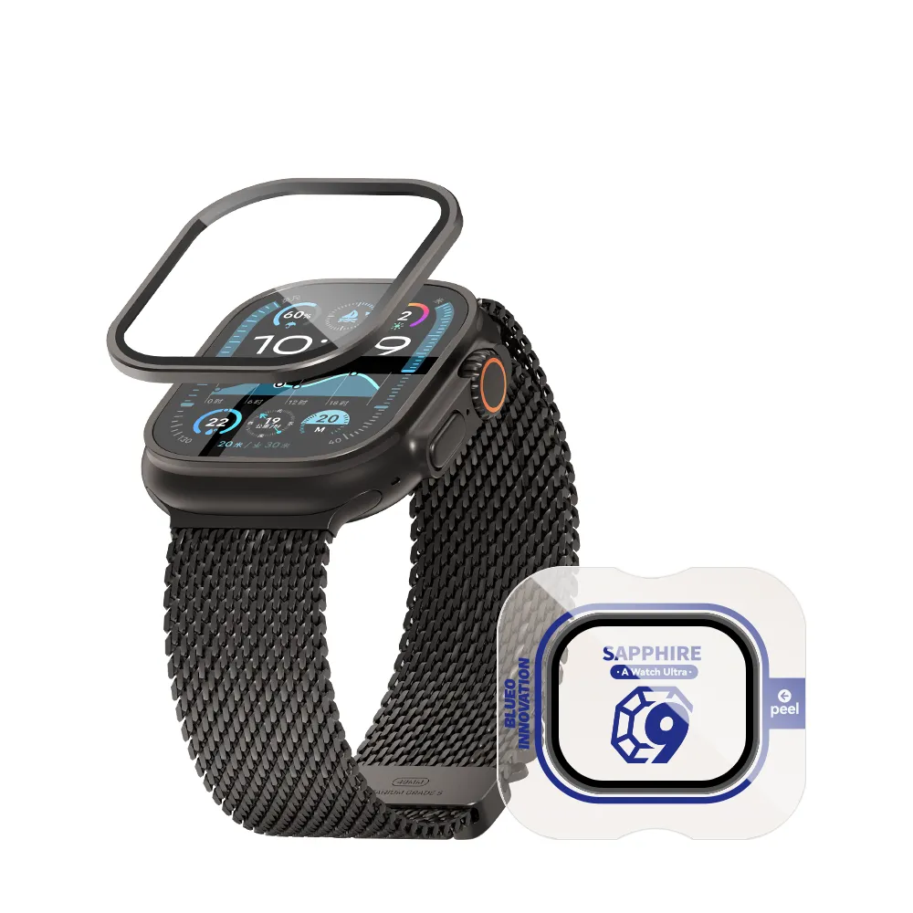 Blueo Sapphire & Titanium Alloy Apple Watch 49 mm Glass Kit Black Titanium