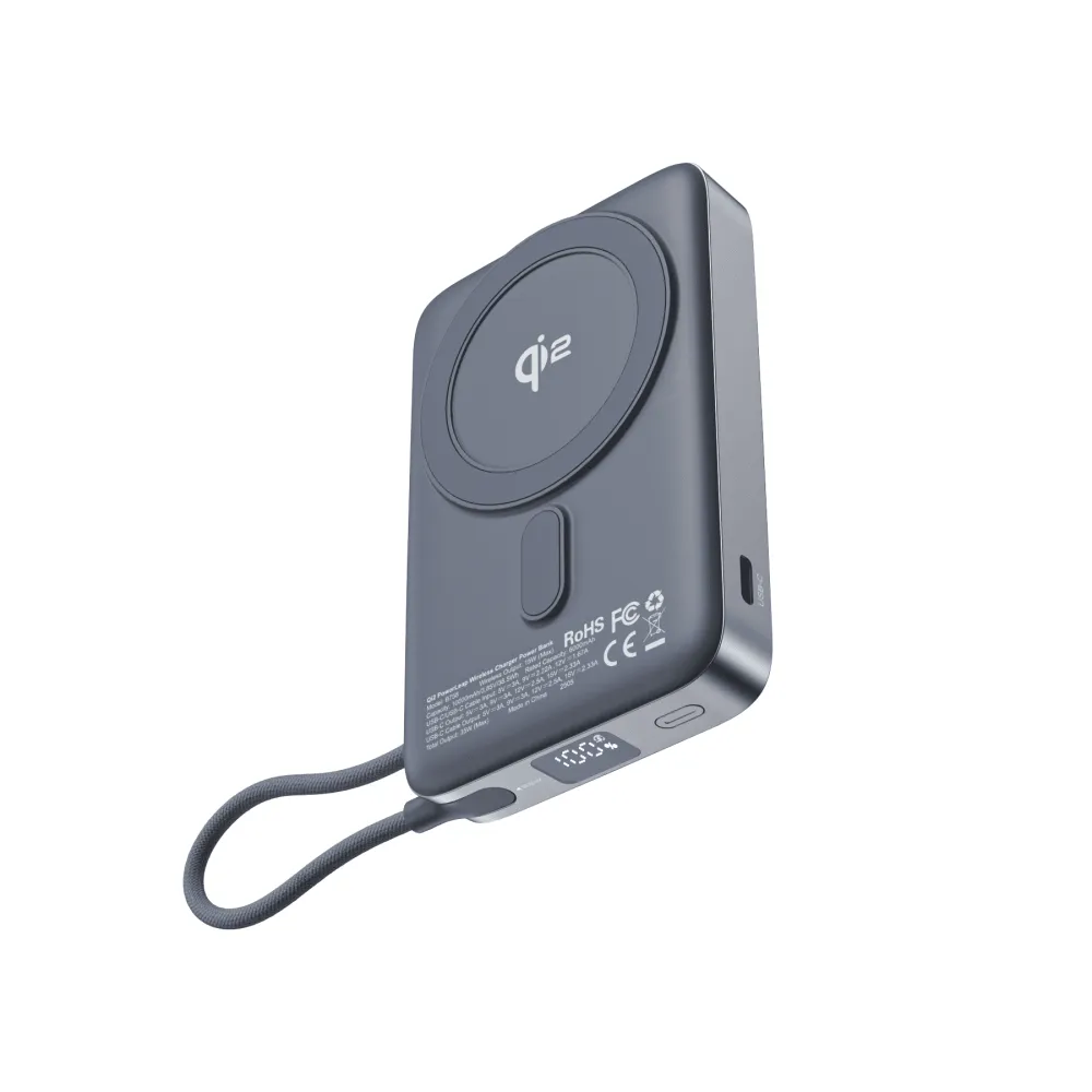 Choetech Qi2 PD35W 10000mAh Magnetic Power Bank with Type-C cable Out Grey