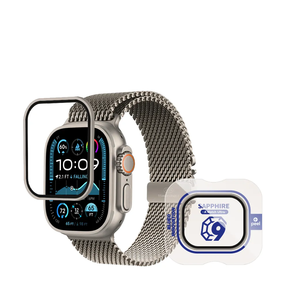 Blueo Sapphire & Titanium Alloy Apple Watch 49 mm Glass Kit Natural Titanium