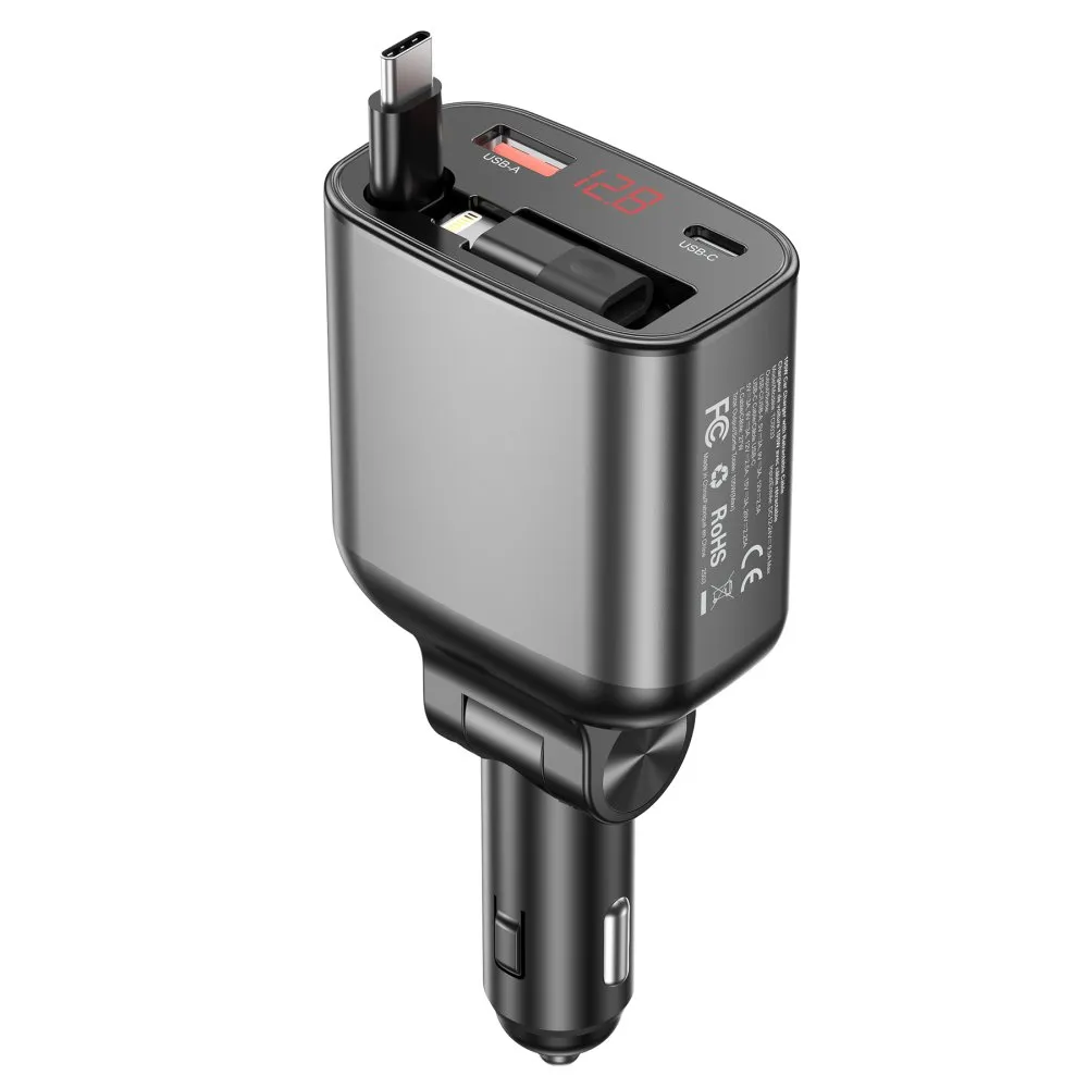 Choetech PD 105W USB-C/USB-A Fast Car Charger з розтяжним кабелем