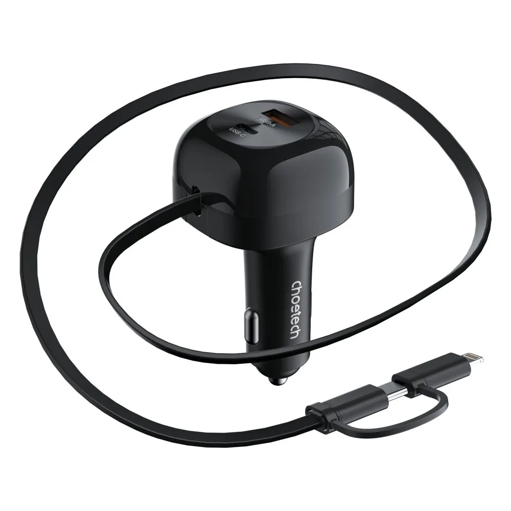 Choetech PD 45W USB-C/USB-A  Car Charger з розтяжним кабелем