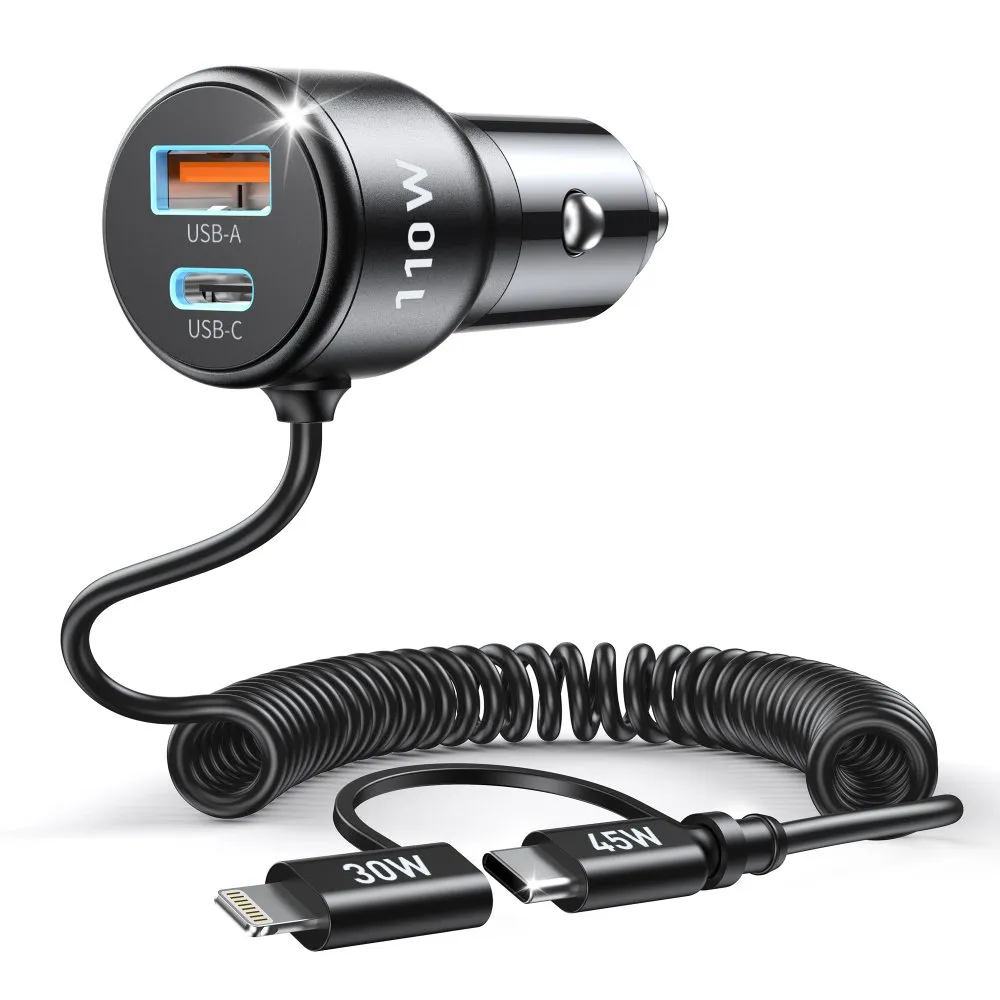 Choetech PD 65W USB-C/USB-A Fast Car Charger  з розтяжним кабелем