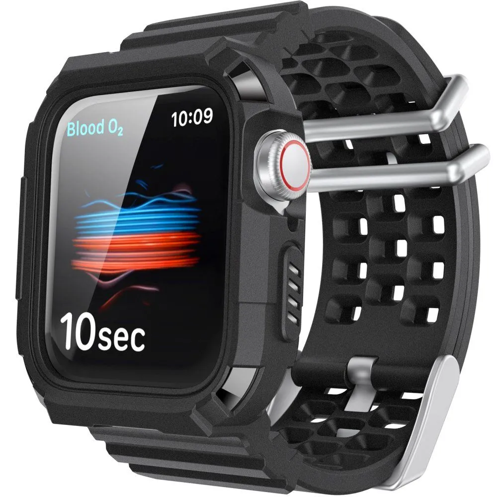 AhaStyle Matte TPU Band with Rugged Bumper Case for Apple Watch 42/44mm Black